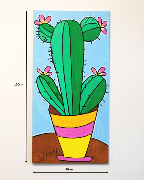 Kaktus mit Blüten in einem Topf