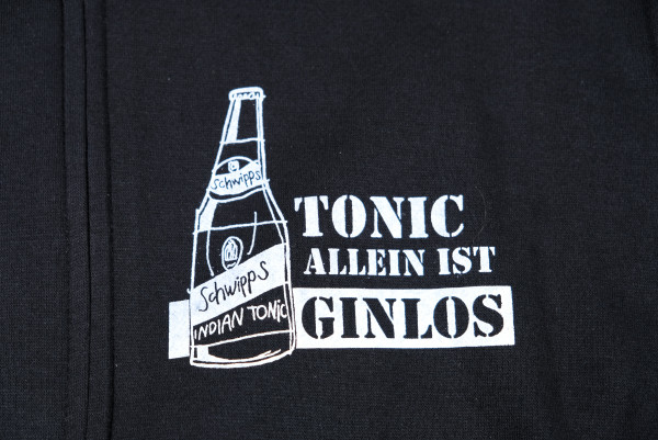 Hoodie "Tonic allein ist Ginlos" schwarz mit Zip